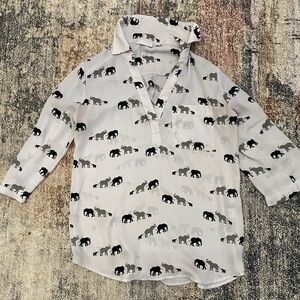 New York & Company Elephant Pattern Shirt - White and Black